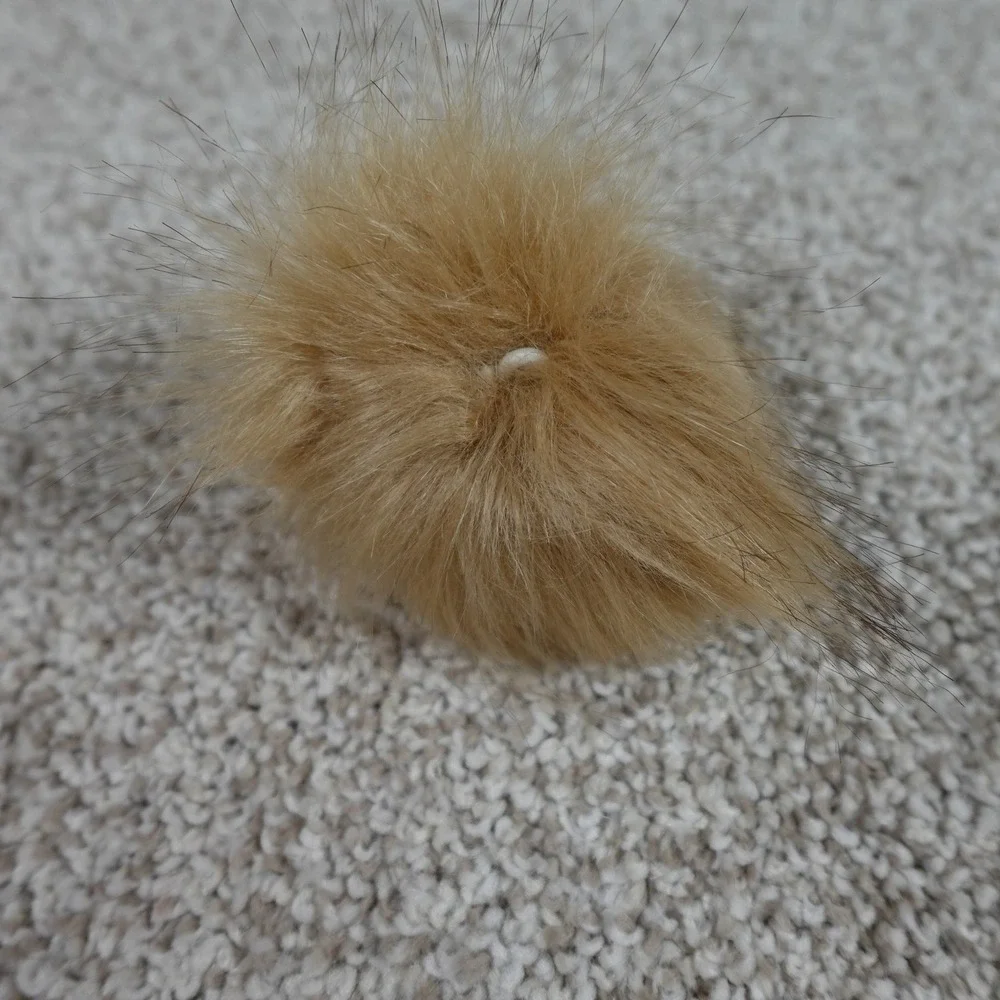 Khaki Faux Fur Pom Pom Set of 2 Elastic Loop Hat Toppers 3 Inch